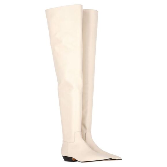 Khaite Marfa Over The Knee Boots in Cream Leather - Picture 3 of 6